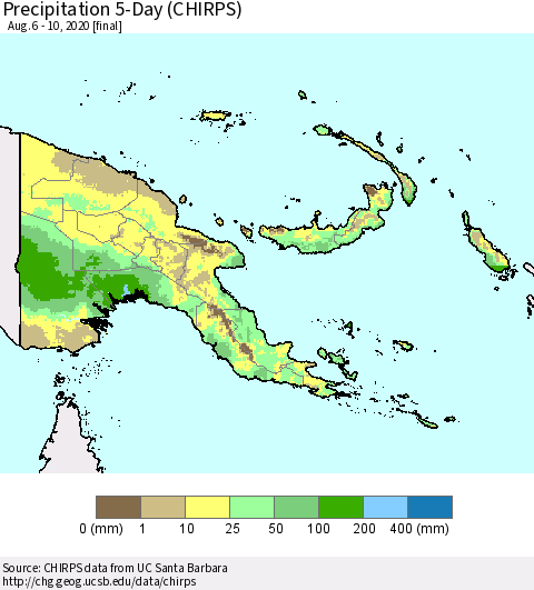 Papua New Guinea Precipitation 5-Day (CHIRPS) Thematic Map For 8/6/2020 - 8/10/2020