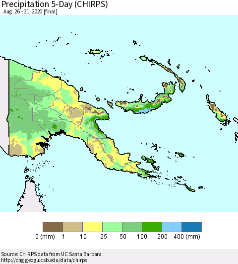 Papua New Guinea Precipitation 5-Day (CHIRPS) Thematic Map For 8/26/2020 - 8/31/2020
