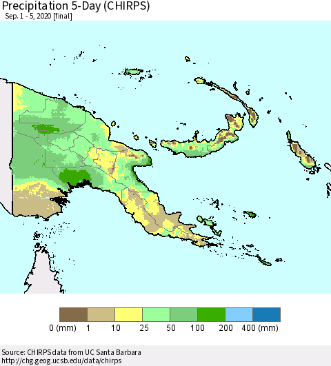 Papua New Guinea Precipitation 5-Day (CHIRPS) Thematic Map For 9/1/2020 - 9/5/2020