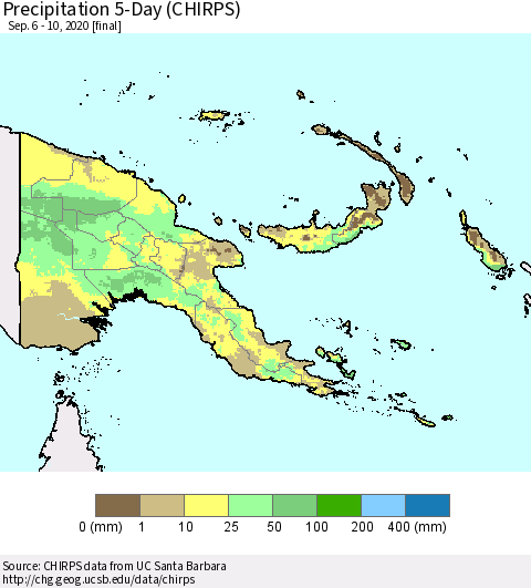 Papua New Guinea Precipitation 5-Day (CHIRPS) Thematic Map For 9/6/2020 - 9/10/2020