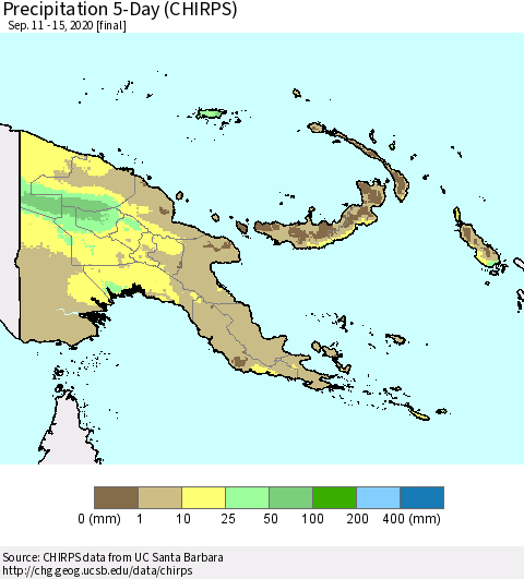 Papua New Guinea Precipitation 5-Day (CHIRPS) Thematic Map For 9/11/2020 - 9/15/2020