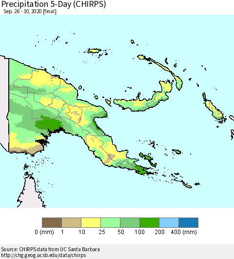 Papua New Guinea Precipitation 5-Day (CHIRPS) Thematic Map For 9/26/2020 - 9/30/2020