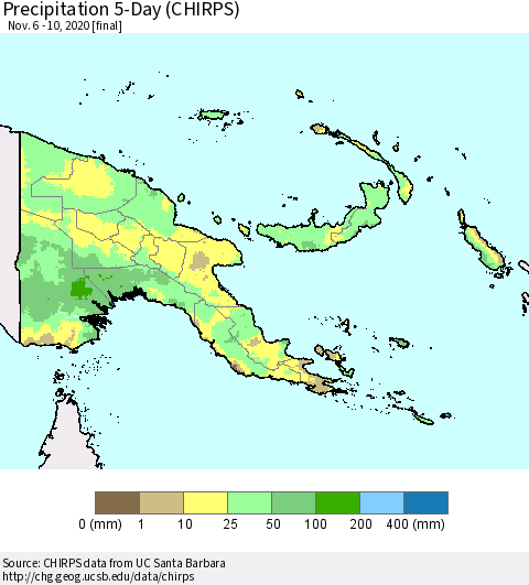 Papua New Guinea Precipitation 5-Day (CHIRPS) Thematic Map For 11/6/2020 - 11/10/2020
