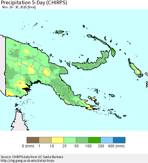 Papua New Guinea Precipitation 5-Day (CHIRPS) Thematic Map For 11/26/2020 - 11/30/2020