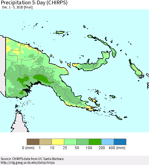 Papua New Guinea Precipitation 5-Day (CHIRPS) Thematic Map For 12/1/2020 - 12/5/2020
