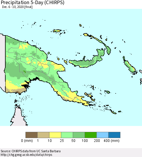 Papua New Guinea Precipitation 5-Day (CHIRPS) Thematic Map For 12/6/2020 - 12/10/2020