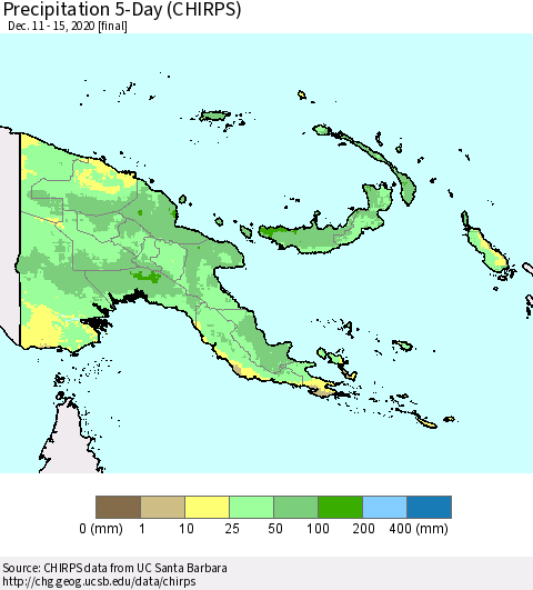 Papua New Guinea Precipitation 5-Day (CHIRPS) Thematic Map For 12/11/2020 - 12/15/2020