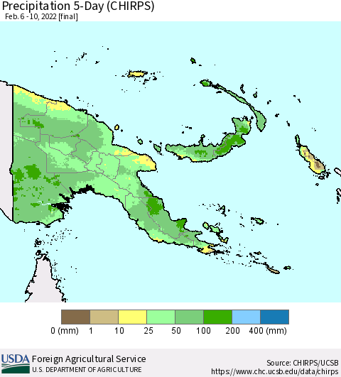 Papua New Guinea Precipitation 5-Day (CHIRPS) Thematic Map For 2/6/2022 - 2/10/2022