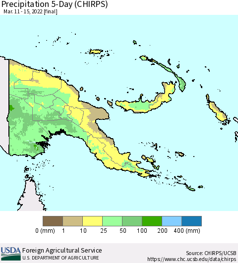 Papua New Guinea Precipitation 5-Day (CHIRPS) Thematic Map For 3/11/2022 - 3/15/2022
