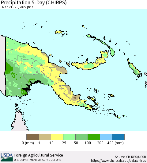 Papua New Guinea Precipitation 5-Day (CHIRPS) Thematic Map For 3/21/2022 - 3/25/2022