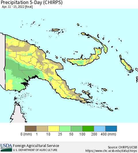 Papua New Guinea Precipitation 5-Day (CHIRPS) Thematic Map For 4/11/2022 - 4/15/2022