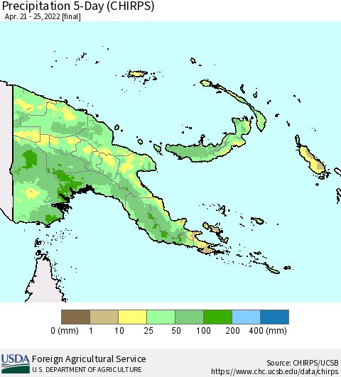 Papua New Guinea Precipitation 5-Day (CHIRPS) Thematic Map For 4/21/2022 - 4/25/2022