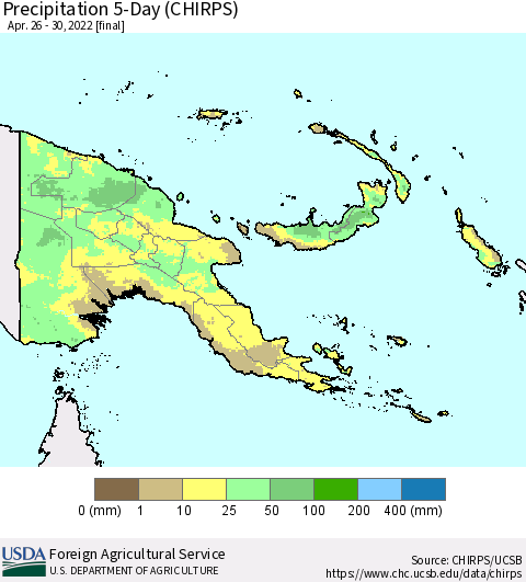 Papua New Guinea Precipitation 5-Day (CHIRPS) Thematic Map For 4/26/2022 - 4/30/2022