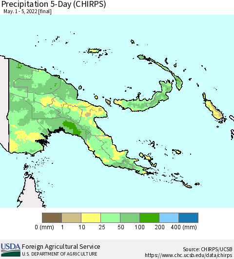 Papua New Guinea Precipitation 5-Day (CHIRPS) Thematic Map For 5/1/2022 - 5/5/2022