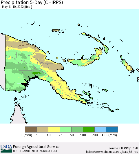 Papua New Guinea Precipitation 5-Day (CHIRPS) Thematic Map For 5/6/2022 - 5/10/2022