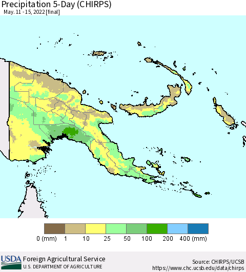 Papua New Guinea Precipitation 5-Day (CHIRPS) Thematic Map For 5/11/2022 - 5/15/2022