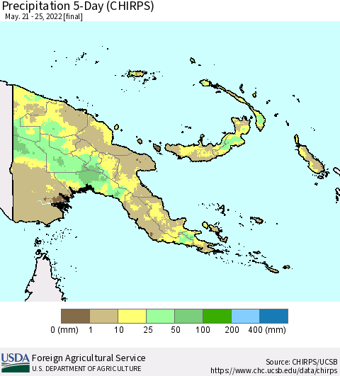 Papua New Guinea Precipitation 5-Day (CHIRPS) Thematic Map For 5/21/2022 - 5/25/2022