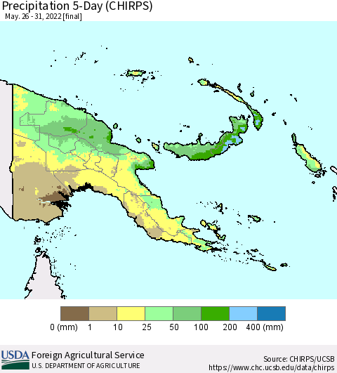 Papua New Guinea Precipitation 5-Day (CHIRPS) Thematic Map For 5/26/2022 - 5/31/2022