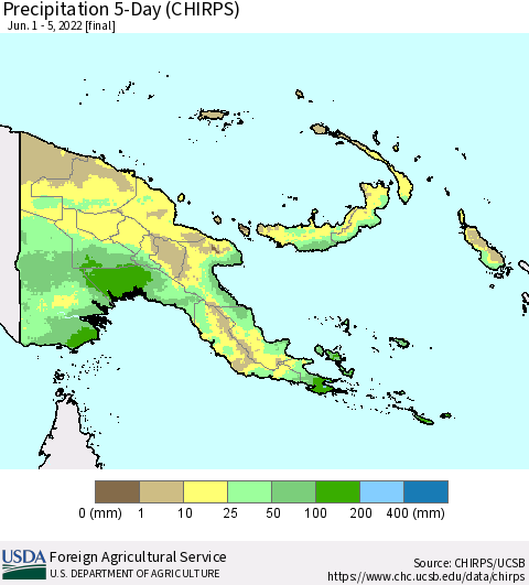 Papua New Guinea Precipitation 5-Day (CHIRPS) Thematic Map For 6/1/2022 - 6/5/2022
