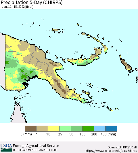 Papua New Guinea Precipitation 5-Day (CHIRPS) Thematic Map For 6/11/2022 - 6/15/2022