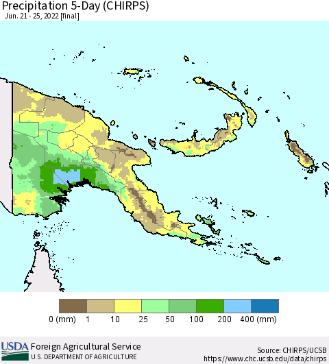 Papua New Guinea Precipitation 5-Day (CHIRPS) Thematic Map For 6/21/2022 - 6/25/2022