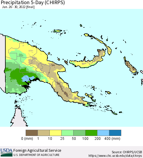Papua New Guinea Precipitation 5-Day (CHIRPS) Thematic Map For 6/26/2022 - 6/30/2022