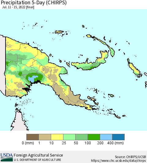 Papua New Guinea Precipitation 5-Day (CHIRPS) Thematic Map For 7/11/2022 - 7/15/2022