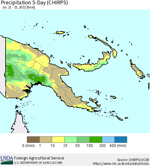 Papua New Guinea Precipitation 5-Day (CHIRPS) Thematic Map For 7/21/2022 - 7/25/2022