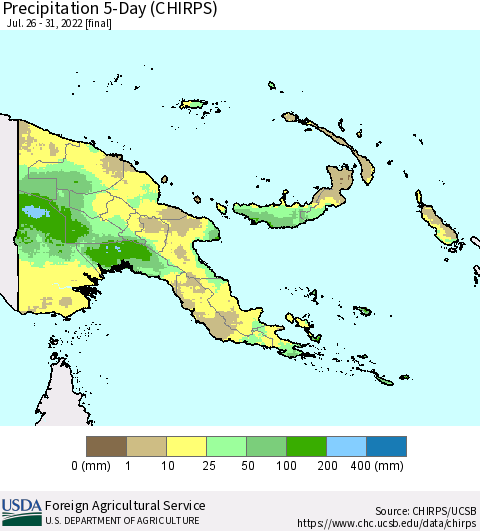 Papua New Guinea Precipitation 5-Day (CHIRPS) Thematic Map For 7/26/2022 - 7/31/2022