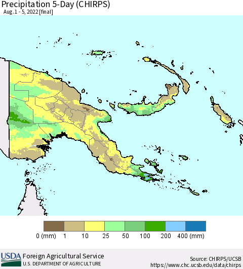 Papua New Guinea Precipitation 5-Day (CHIRPS) Thematic Map For 8/1/2022 - 8/5/2022