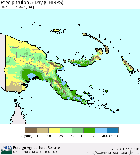 Papua New Guinea Precipitation 5-Day (CHIRPS) Thematic Map For 8/11/2022 - 8/15/2022