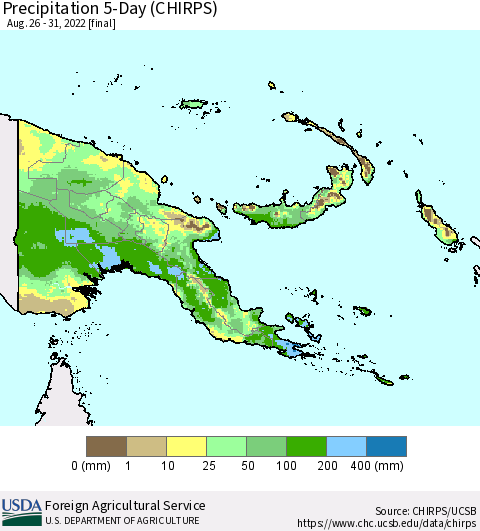 Papua New Guinea Precipitation 5-Day (CHIRPS) Thematic Map For 8/26/2022 - 8/31/2022