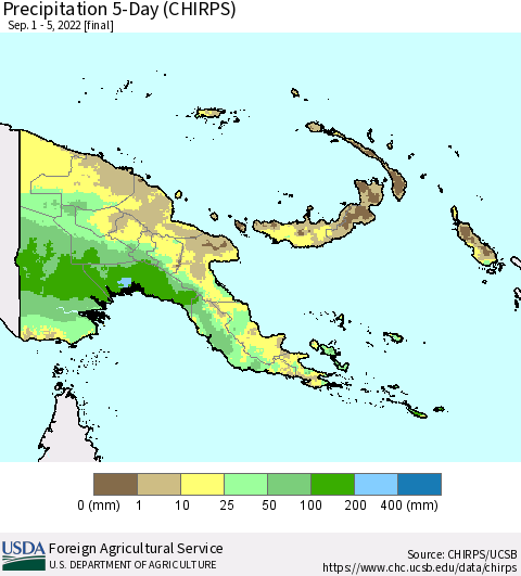 Papua New Guinea Precipitation 5-Day (CHIRPS) Thematic Map For 9/1/2022 - 9/5/2022