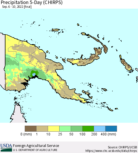 Papua New Guinea Precipitation 5-Day (CHIRPS) Thematic Map For 9/6/2022 - 9/10/2022