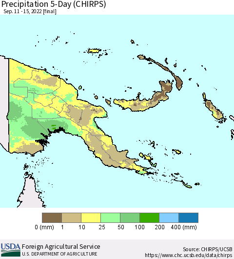 Papua New Guinea Precipitation 5-Day (CHIRPS) Thematic Map For 9/11/2022 - 9/15/2022