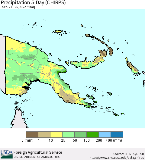 Papua New Guinea Precipitation 5-Day (CHIRPS) Thematic Map For 9/21/2022 - 9/25/2022