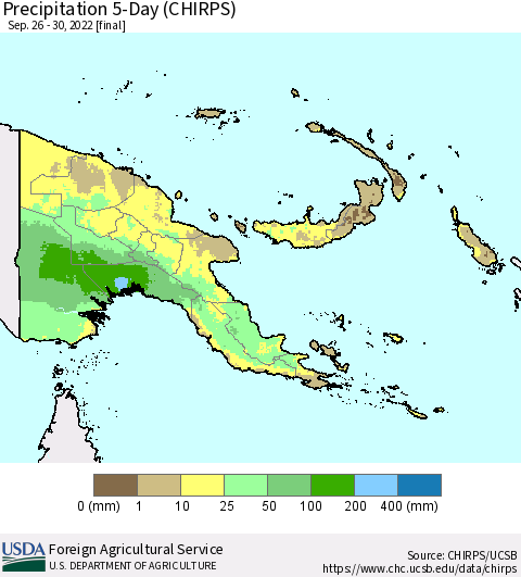 Papua New Guinea Precipitation 5-Day (CHIRPS) Thematic Map For 9/26/2022 - 9/30/2022