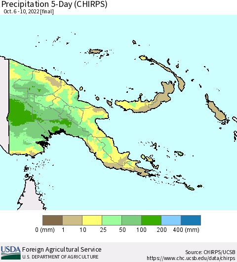 Papua New Guinea Precipitation 5-Day (CHIRPS) Thematic Map For 10/6/2022 - 10/10/2022