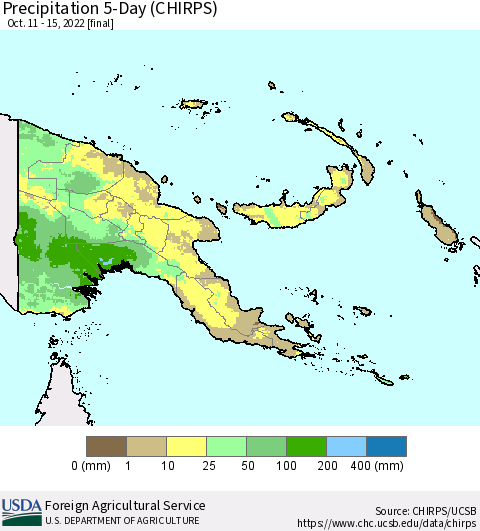 Papua New Guinea Precipitation 5-Day (CHIRPS) Thematic Map For 10/11/2022 - 10/15/2022