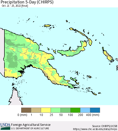 Papua New Guinea Precipitation 5-Day (CHIRPS) Thematic Map For 10/21/2022 - 10/25/2022