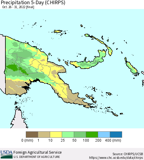 Papua New Guinea Precipitation 5-Day (CHIRPS) Thematic Map For 10/26/2022 - 10/31/2022