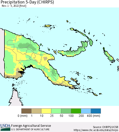 Papua New Guinea Precipitation 5-Day (CHIRPS) Thematic Map For 11/1/2022 - 11/5/2022