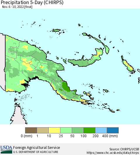 Papua New Guinea Precipitation 5-Day (CHIRPS) Thematic Map For 11/6/2022 - 11/10/2022