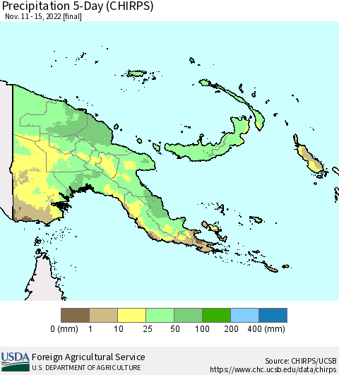 Papua New Guinea Precipitation 5-Day (CHIRPS) Thematic Map For 11/11/2022 - 11/15/2022