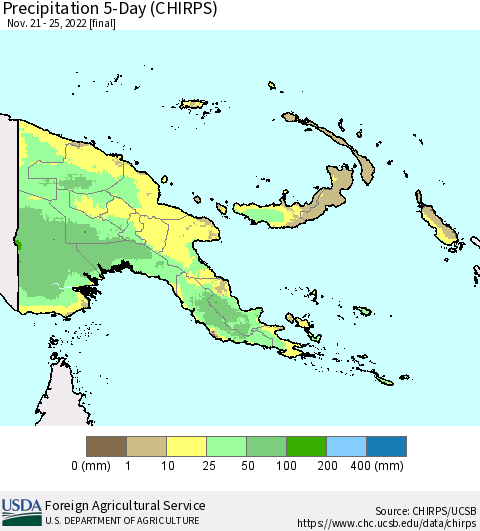 Papua New Guinea Precipitation 5-Day (CHIRPS) Thematic Map For 11/21/2022 - 11/25/2022