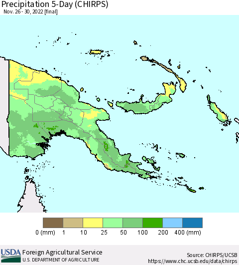 Papua New Guinea Precipitation 5-Day (CHIRPS) Thematic Map For 11/26/2022 - 11/30/2022