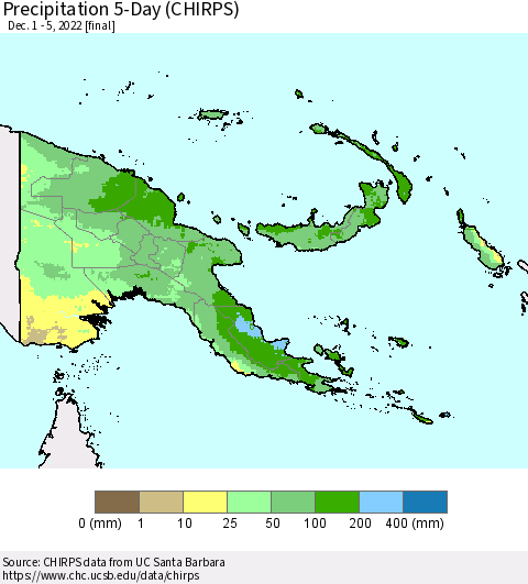 Papua New Guinea Precipitation 5-Day (CHIRPS) Thematic Map For 12/1/2022 - 12/5/2022