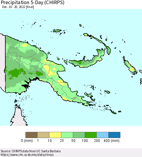 Papua New Guinea Precipitation 5-Day (CHIRPS) Thematic Map For 12/16/2022 - 12/20/2022
