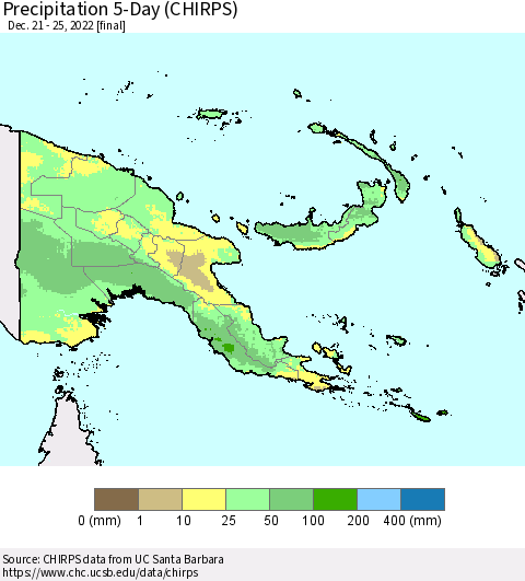 Papua New Guinea Precipitation 5-Day (CHIRPS) Thematic Map For 12/21/2022 - 12/25/2022