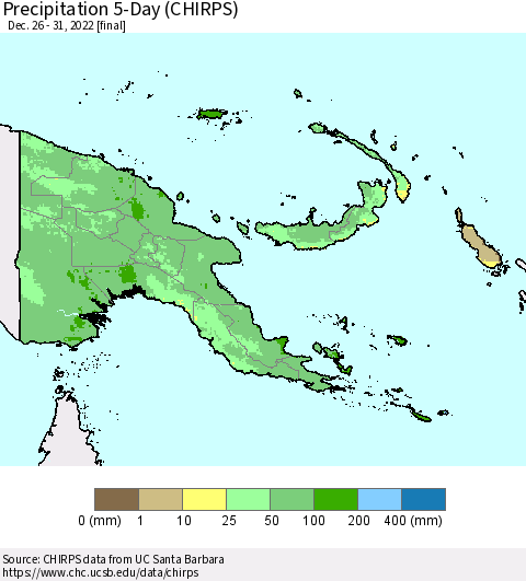Papua New Guinea Precipitation 5-Day (CHIRPS) Thematic Map For 12/26/2022 - 12/31/2022